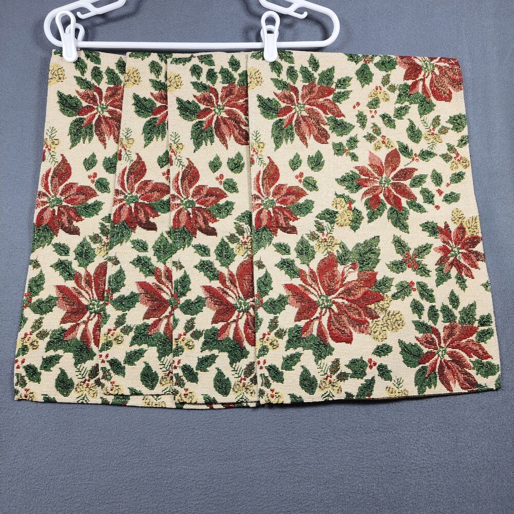 Christmas Pointsettia Tapestry Placemats Set of 4 Unbranded 19x12.5 Holiday